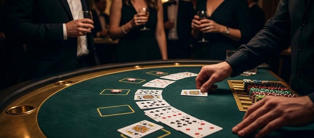 Blackjack table with dealer at corporate evening event