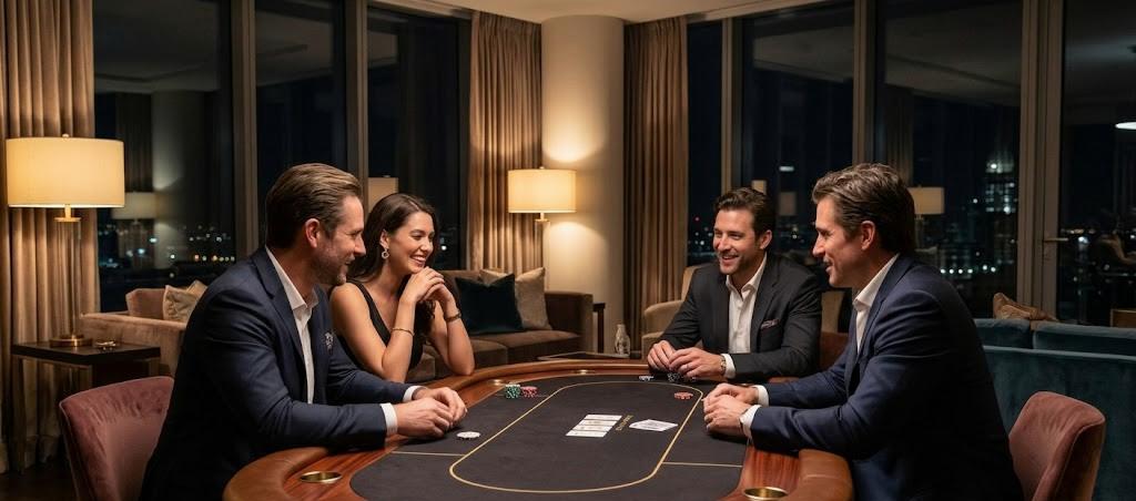 Small group playing poker at private luxury gathering