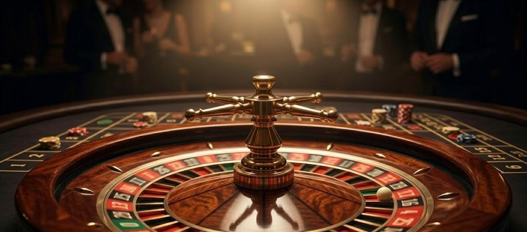 Roulette wheel spinning at luxury event evening
